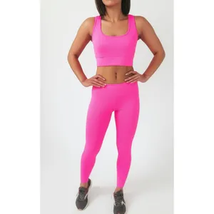 Womens Ribbed Crop Top Size L Neon Pink Scoop‎ Neck Ribbed Knit Athletic Casual thumbnail 2