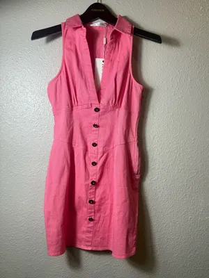 Saints & Secrets NWT Hot Pink Sleeveless Button Front Mini Dress‎ Size S AU 8 thumbnail 2