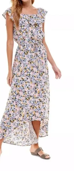 Kingston Grey Floral Off The Shoulder High Low Maxi Dress Medium Tassel Waist thumbnail 1