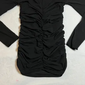 Women's Square Neck Ruched Bodycon Mini Dress Size S Mesh Sleeves Going Out Date thumbnail 5