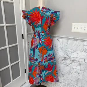 Celina Moon Meghann Midi Floral Poplin V-Neck Belted Dress Small thumbnail 5