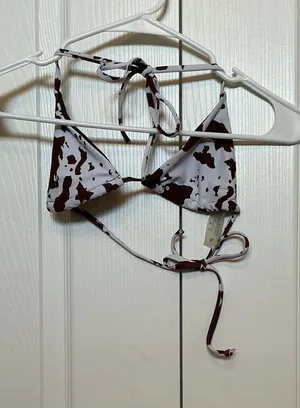 Brown & White Cow Print Triangle Bikini Top thumbnail 1