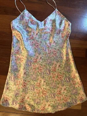 VTG 90s Kathryn Floral Satin Slip Dress Nightie Size Medium Cottage Romantic EUC thumbnail 1