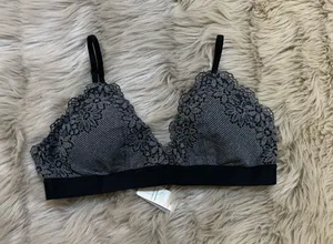 NWT Aerie Black & Gray Floral Lace Bralette Small thumbnail 1