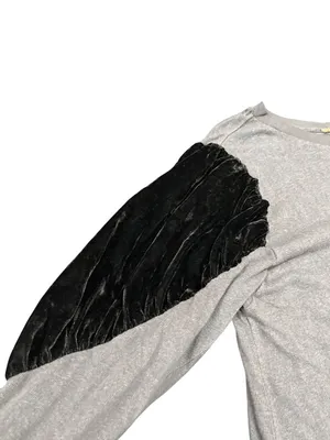 Free People wms gray black embroided art bell sleeves sweater top Sz L SKU 10779 thumbnail 3