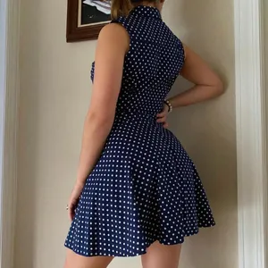 Nordstrom retro 60s style navy blue polkadot flare dress thumbnail 2