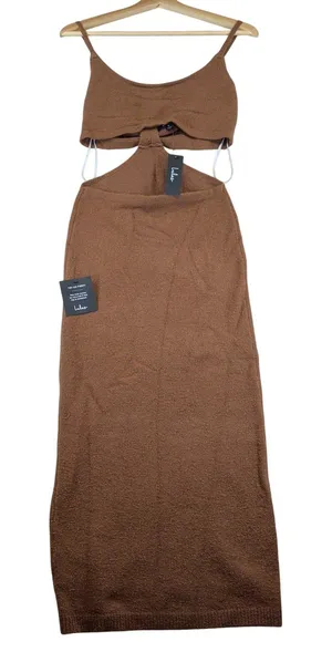 Lulus The Way I Feel Brown Knit Cut-Out Maxi Dress SW7883L Size Medium NWT thumbnail 1