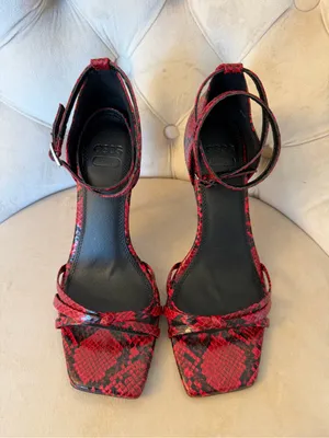 ASOS Red Snakeskin Ankle-Strap Stiletto metal heel heeled a sandals‎ US 7 thumbnail 4