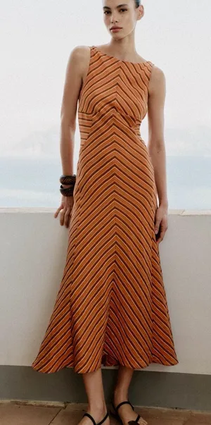 ZARA Sleeveless Striped Midi Dress thumbnail 1