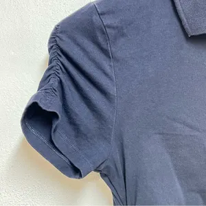 Y2K Michael Michael Kors Navy Blue‎ Ruched Quarter Zip Polo Top XS MK Logo Charm thumbnail 3