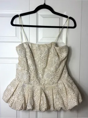 Akira Summer Time Bliss Beige Eyelet Peplum Corset Top Strapless Lace Up Size XL thumbnail 8