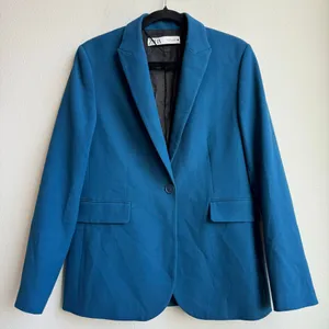 Zara Deep Teal Blue One Button Blazer Interview Career Wear Casual Size Small thumbnail 1