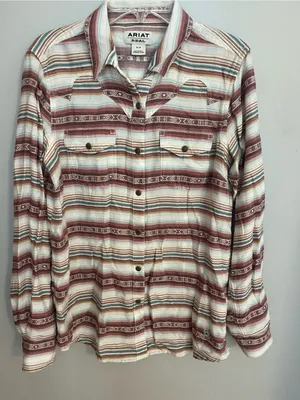 Ariat Striped Western Shirt in Rust, Cream & Teal Accents thumbnail 1