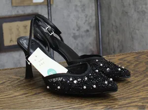 A New Day Women’s Ruth Heels Sequin Pearl Sandals 94646925 Black 9.5M thumbnail 1