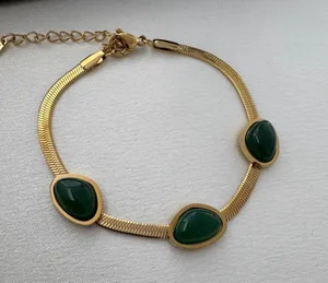Adjustable Snake Chain Green Crystal Bracelet for Women thumbnail 3