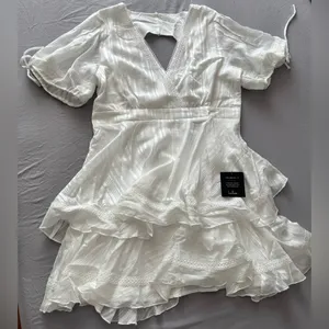 Lulus Adorable Essence White Striped Puff Sleeve Mini Dress XL Nwt thumbnail 2