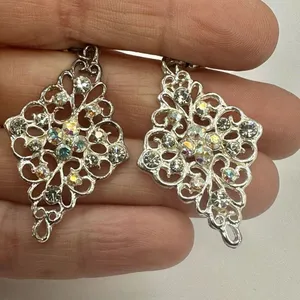 Silver tone rhinestone drop earrings Silver thumbnail 6