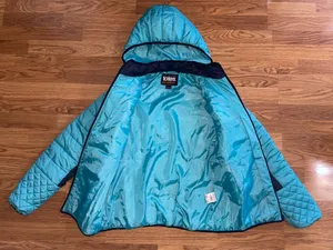 Totes Quilted Hooded Puffer Jacket Coat Women’s Size Large Aqua Navy Pockets EUC thumbnail 8