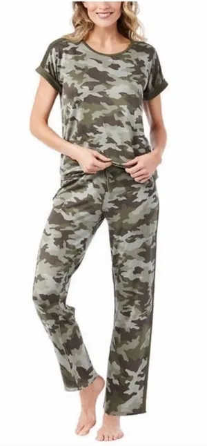 Lucky Brand Womens Green Camo Pajamas Lounge Top Sz Small & Bottoms Sz Small thumbnail 1