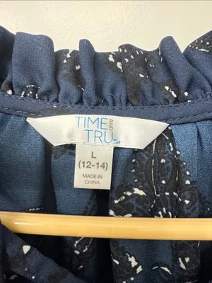 Time and Tru Blue Paisley Tie-Front Blouse thumbnail 2