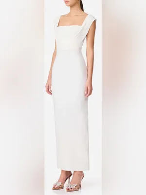 NEW ELLIATT Fiona Square Neck Drape Back White Column Gown Sz L thumbnail 2