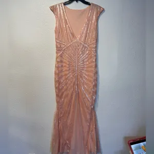 Elegant Peach Evening Gown Pink Size L thumbnail 6