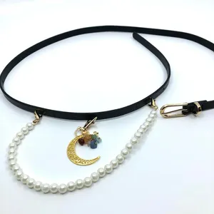 Y2K Celestial Black Faux Leather Pearl Moon Belt, Fits 33–35 Inches, X7GA1232 thumbnail 7
