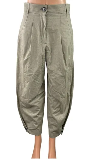 Zara Women's Gray Pleated High Rise Button Cuffed Hem Tapered Trousers Pants S thumbnail 1