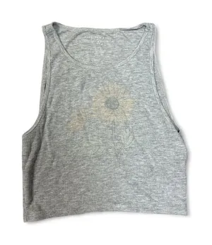 American Eagle Outfitters Gray Tank Top with Sunflower Print thumbnail 1