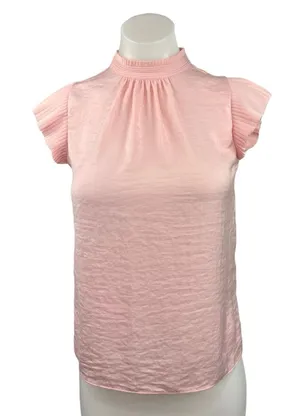 1.State Women's Pink Short Flutter Sleeve Ruffle Mock Neck Blouse Top Size XXS thumbnail 1