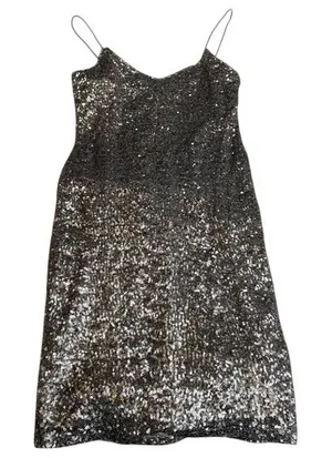 ASOS Silver Sequin Tank Dress XS Mini Prom Homecoming Dance Metallic V-Neck thumbnail 1