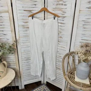 CHICO'S Women's 2 US 12 100% Linen Wide Leg Pull On Pants White Pockets Beachy thumbnail 5