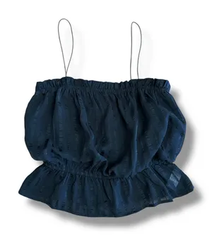 Lulus Black Peplum Cami Top Women’s Small Textured Sheer Stripe Ruffle‎ Hem thumbnail 1