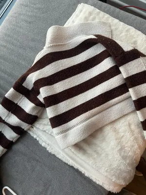Brown/White Striped Collared Cropped Sweater Brown thumbnail 2