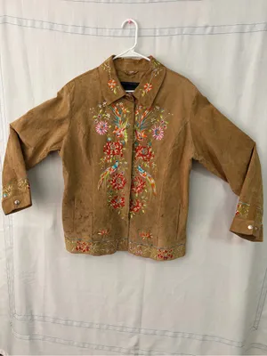 Avanti New York Embroidered Suede Jacket Birds Flowers Brown women’s size XL(C64 thumbnail 2