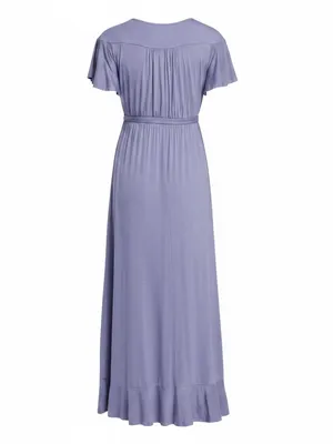NWT Ingrid & Isabel Lavender Ruffle Flutter Sleeve Faux Wrap Maternity Dress S thumbnail 4