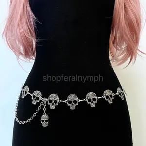 Silver Y2K Gothic Skull Link Waist Chain Belt, Fits 16 to 40 Inches, X7GA1375 thumbnail 1