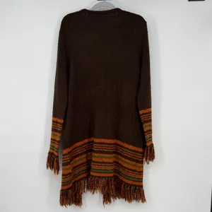 Babette Ballinger Brown Striped Fringe Open Front Cardigan Sweater Womens Large‎ thumbnail 2
