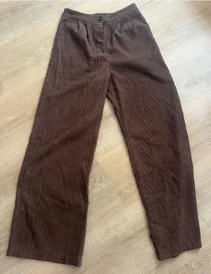 SHEIN Brown Ribbed High-Waisted Wide-Leg Pants Size M / US 6 thumbnail 1