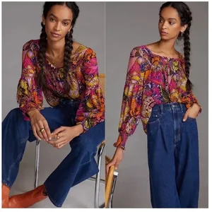 NEW Anthropologie x Alexandra Farmer Puff Sleeve Floral Popover Blouse S Cottage thumbnail 4