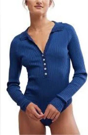 FREE PEOPLE Ready For It Bodysuit in Blue. Size Large thumbnail 1