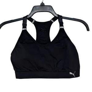 Puma‎ Womens Black Racerback Sports Bra Adjustable Straps Silver Logo Activewear thumbnail 6