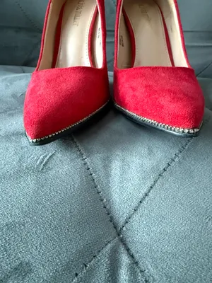 Olivia Miller Red Suede Pointed Toe Stilletos thumbnail 3