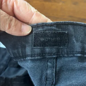 MOTHER women’s distressed black jeans “Hustler Ankle Fray” style thumbnail 2