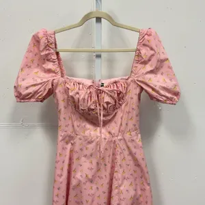 House of CB Pink Floral Puff Sleeve Midi Dress Front Slit Cottagecore Medium thumbnail 5