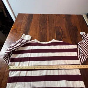 Evereve Womens XL Burgundy Cream‎ Striped Pullover Sweatshirt French Terry Boxy thumbnail 3