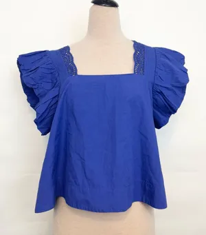 Anthropologie Lace Puff sleeve boho square neck short sleeve top large thumbnail 1