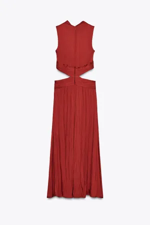 Zara maxi dress Burgundy Sleeveless cut out satin effect evening wedding summer thumbnail 12