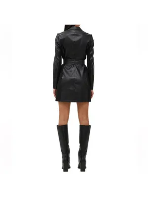 French Connection Black Croc Leather Belted Blazer Dress - thumbnail 3