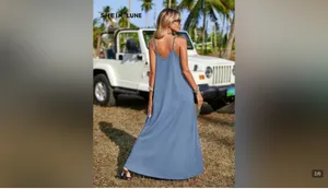 NWT SHEIN LUNE Let It Slide Blue Maxi Dress Sz L thumbnail 8